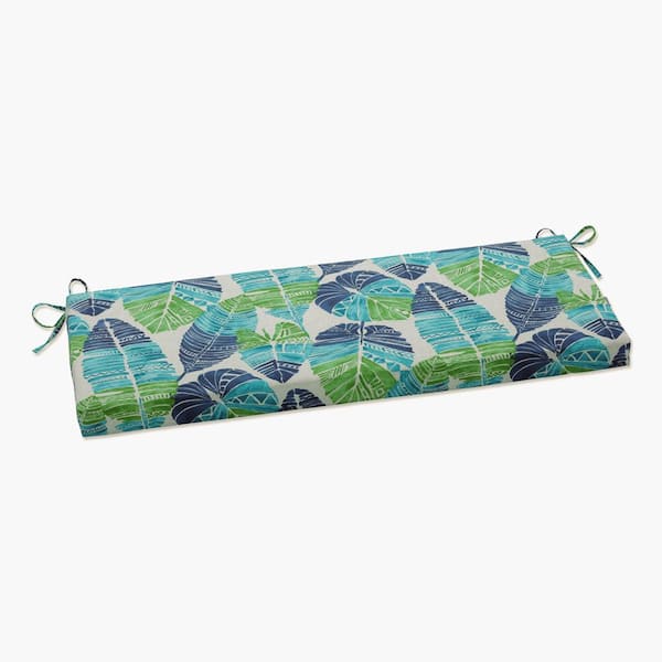 Pillow Perfect Tropical Rectangular Outdoor Bench Cushion in Blue
