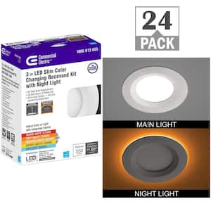 3 in. Canless Adjustable CCT Integrated LED Recessed Light Trim Night Light 550lms New Construction Remodel (24-Pack)