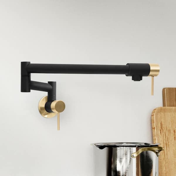 Autograph Edition Wall Mount Gemini Pot Filler in Matte Black and Champagne Bronze
