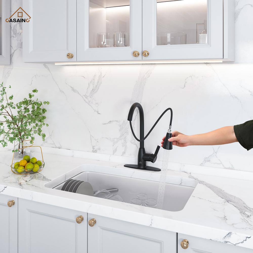 Matte Black Metal Kitchen Faucet with Pull-Out Spray