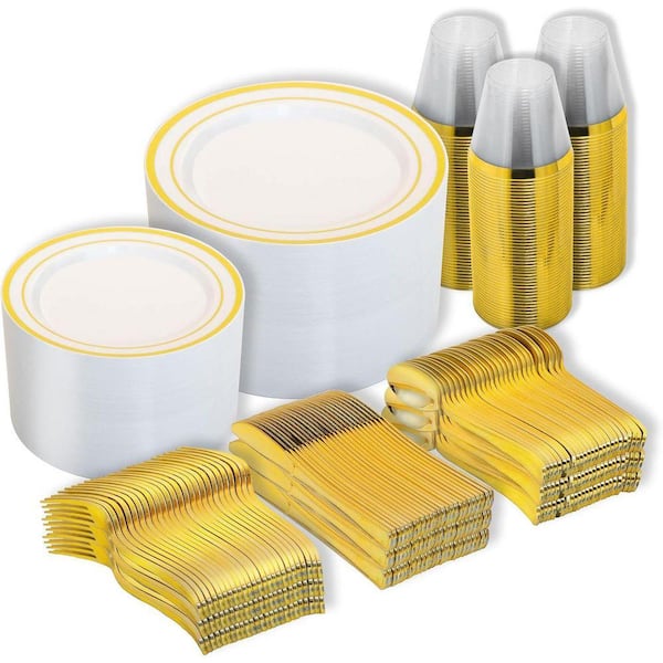 600-Piece Gold Disposable Plastic Kitchen Flatware Set(Service for 100)