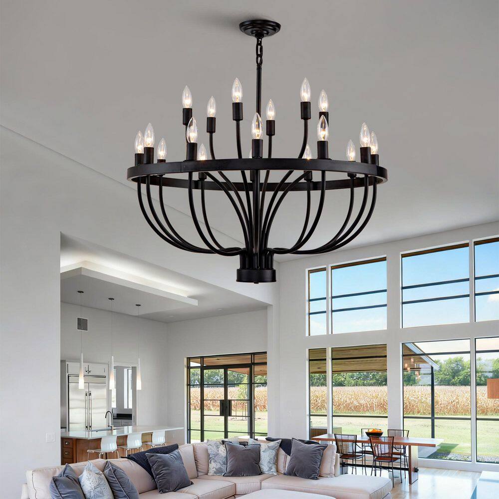 18-Light Black Chandelier Candle Style Large Light Fixture for Dining Room, Kitchen Island, E12, No Bulbs Included price history on PriceWatchPro