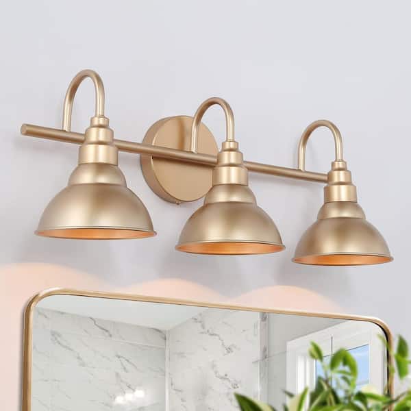 Uolfin Modern Bell Bathroom Vanity Light 3-Light Brass Gold Round Wall Light with Metal Shades