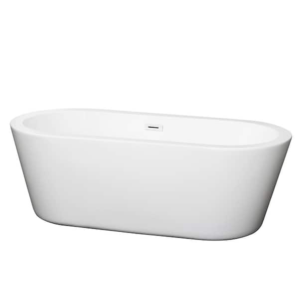 Wyndham Collection Mermaid 67 in. Acrylic Flatbottom Bathtub in White with Shiny White Trim