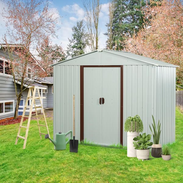 Unbranded 8 ft. W x 4 ft. D Outdoor Metal Storage Shed Multiple Storage Spaces for Backyard Lawn Coverage Area, White 32 sq. ft.