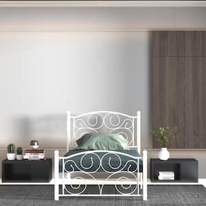 Metal White Twin Size Platform Bed with Headboard