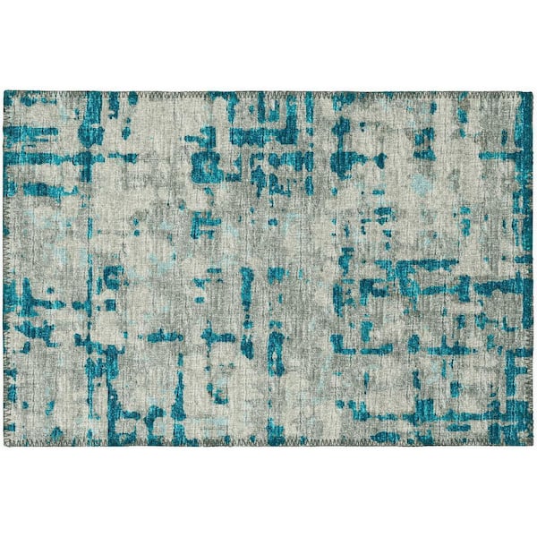 Evolve Teal 1 ft. 8 in. x 2 ft. 6 in. Abstract Accent Rug