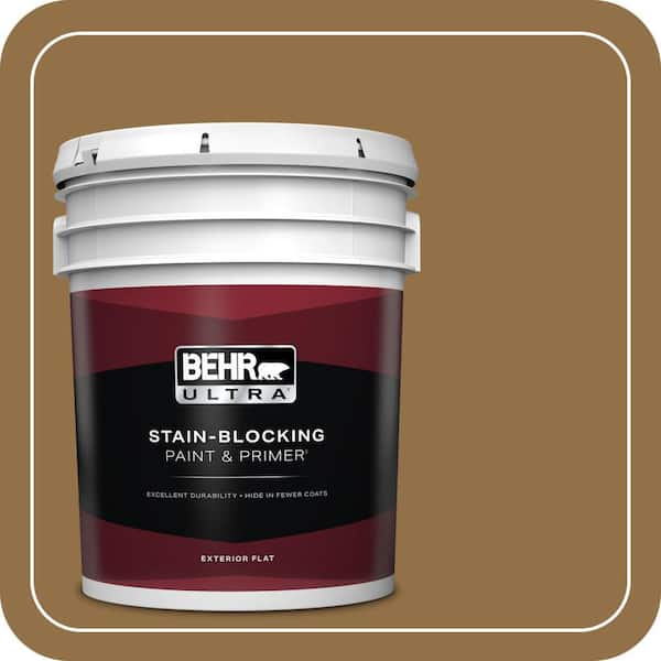 BEHR ULTRA 5 gal. #N280-7 Brass Button Flat Exterior Paint & Primer