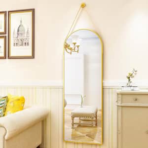 16 in. W x 48 in. H Arched Modern Gold Aluminum Alloy Framed Full Length Mirror Wall Mirror