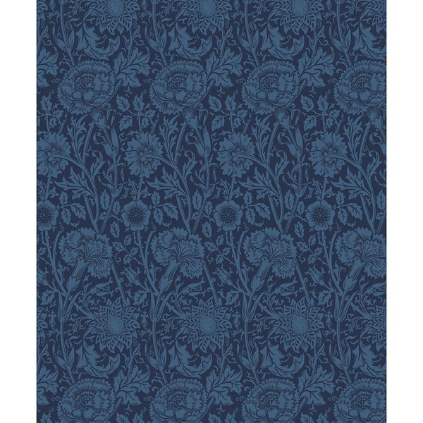 Seabrook Designs Marine Blue Tonal Floral Trail Unpasted Nonwoven Paper Wallpaper Roll 57.5 sq. ft.