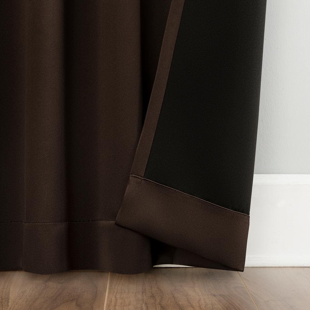 Chocolate Brown Blackout Back Tab Curtain Panel Pair, 63" Length