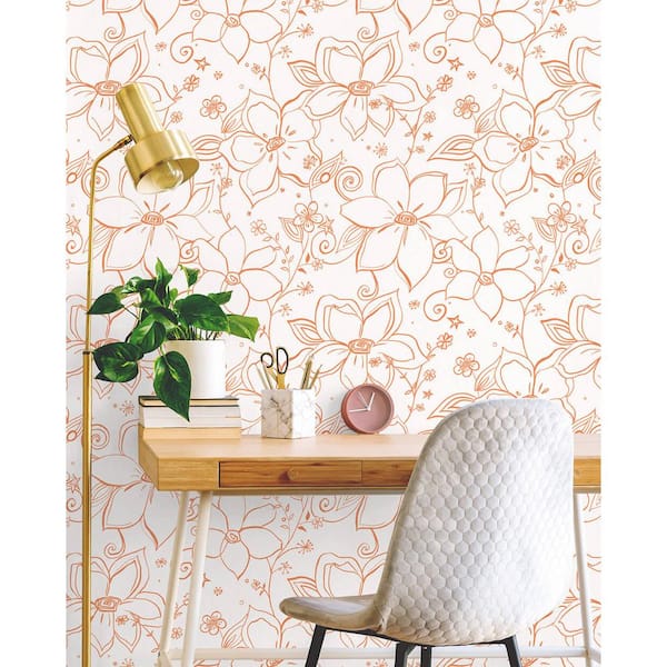 Linework Floral Orange Vinyl Peelable Roll (Covers 30.75 sq. ft.)