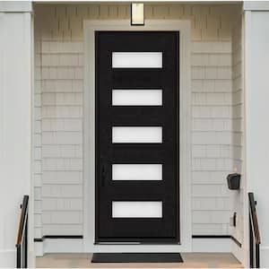Regency 36 in. x 96 in. 5L Modern Frosted Glass RHIS Onyx Stained Fiberglass Prehung Front Door