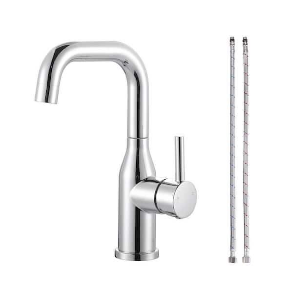 1-Hole Single Handle Bar Faucet Stainless Steel with Deckplate for Kitchen, Bar or Bathroom in Polished Chrome