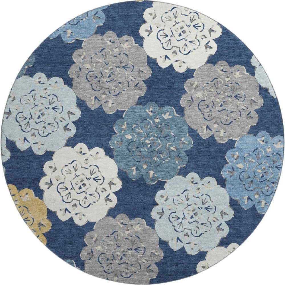 Mayfield Premium Machine Washable Abstract AMF2353 Navy 8 ft. x 8 ft. Round Rug price history on PriceWatchPro