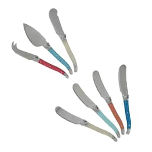 Laguiole 7-Piece Cream, Coral and Turquoise Cheese Knife and Spreader Set