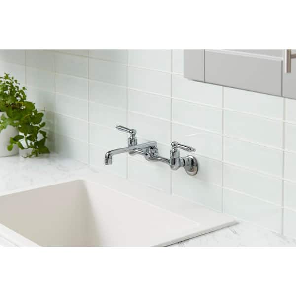 Builders 2-Handle Wall Mount Low-Arc Standard Kitchen Faucet in Stainless Steel Builders 2-Handle Wall Mount Low-Arc Standard Kitchen Faucet in Stainless Steel