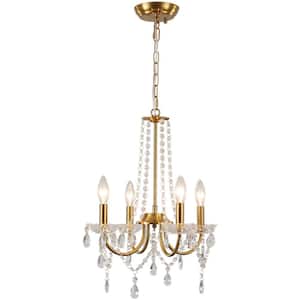Ellie 4-Light Gold Traditional Candle Style Crystal Raindrop Chandelier for Bedroom Living Room Kitchen Island Foyer