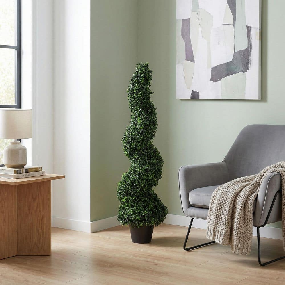 Pure Garden 4 ft. Artificial Boxwood Spiral Topiary Tree 50-10002
