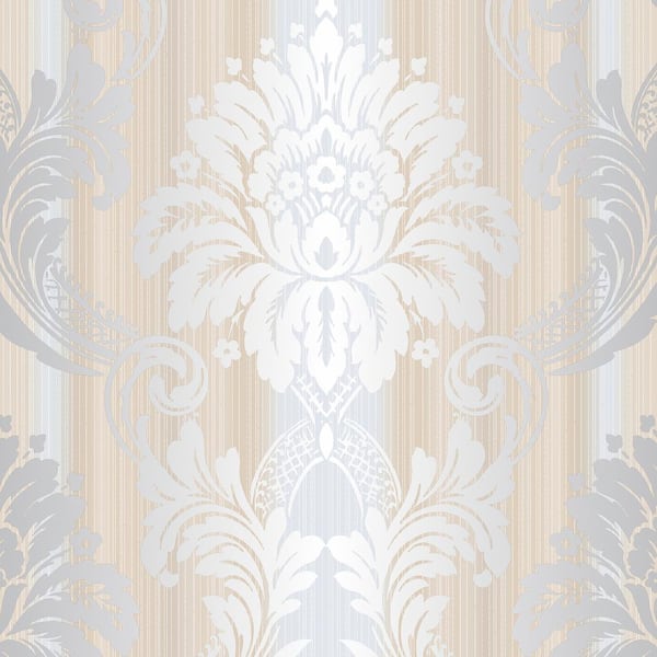 String Damask Wallpaper and Gray, Cream and Silver