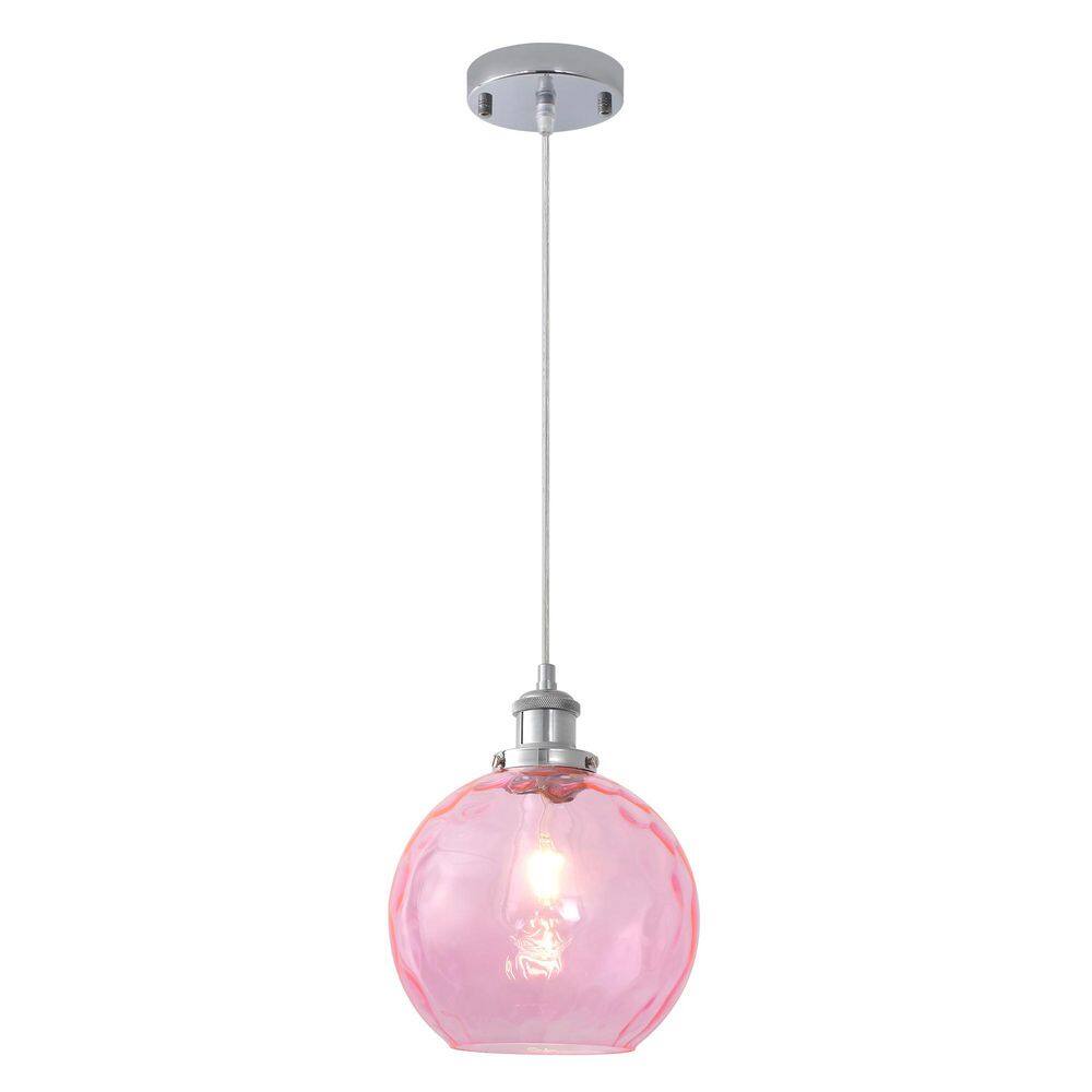 "1-Light 8.07"" Chrome & Pink Modern Dimmable Glass Pendant Light with Globe Shade for Living Room Kitchen Island Bedroom" price history on PriceWatchPro