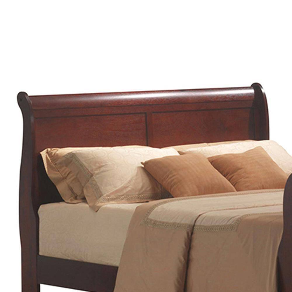 Cherry Pine Queen Sleigh Bed with Wood Headboard