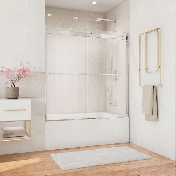 DreamLine 60 in. W x 60 in. H Sliding Frameless Tub Door with Chrome Finish