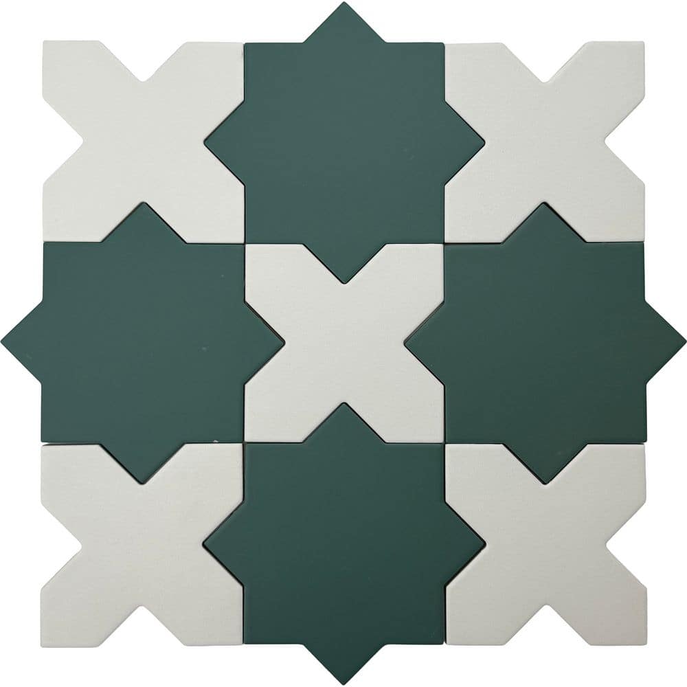Seville 7 in. x 12 in. Sage Green Star with Pure White Cross Matte Porcelain Wall and Floor Sample Tile (0.51 sq. ft.) price history on PriceWatchPro