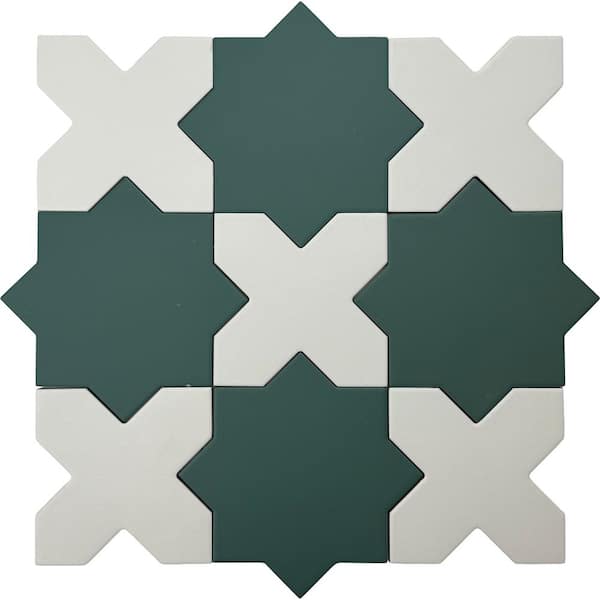 Seville Sage Green 7" Star with Pure White 5" Cross Matte Porcelain Wall and Floor Sample Tile (0.51 sq ft)