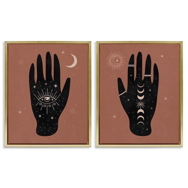 Stupell Industries All Seeing Mystical Hands by Nina Blue 2-Pieces Gold Floater Frame Religious Graphic Art Print 21 in. x 17 in.