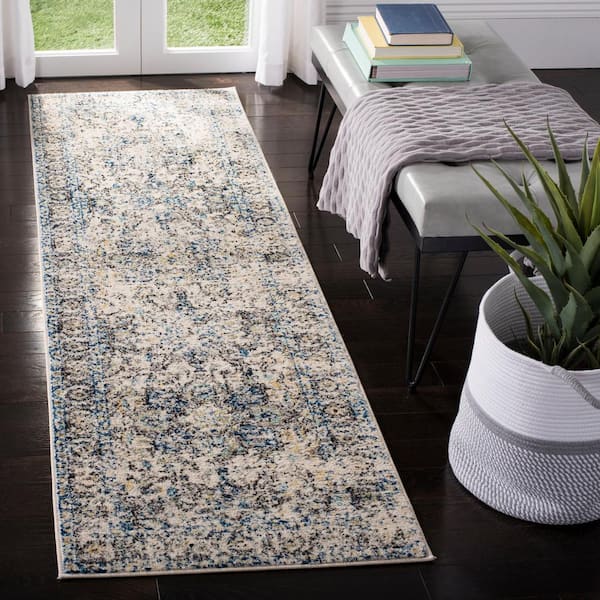 Madison Gray/Ivory 2 ft. x 6 ft. Distressed Border Runner Rug