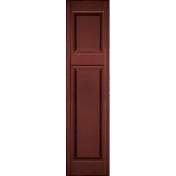 Ekena Millwork 12 in. x 32 in. Lifetime Vinyl Custom Offset Raised Panel Shutters Pair Burgundy Red