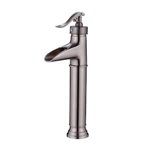 Single Handle Bathroom Vessel Sink Faucet Waterfall High Tall Brass 1-Hole Taps in Brushed Nickel