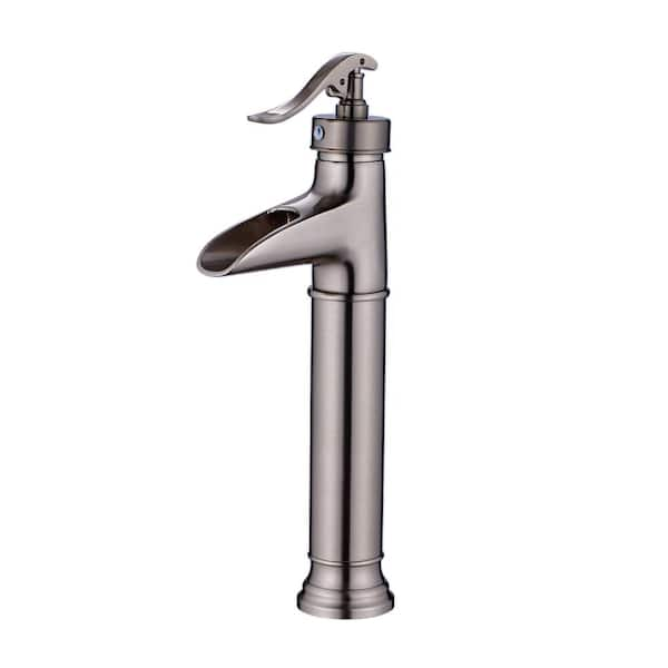 Flg Single Handle Bathroom Vessel Sink Faucet Waterfall High Tall Brass 1 Hole Taps In Brushed