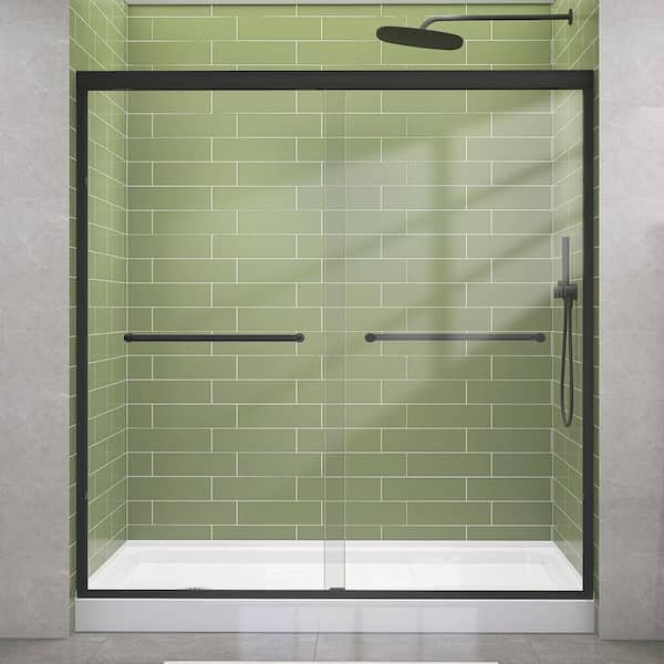 68-72 in. W x 72 in. H Double Sliding Semi-Frameless Shower Door in Matte Black Bypass Door with 1/4 in. Clear Glass
