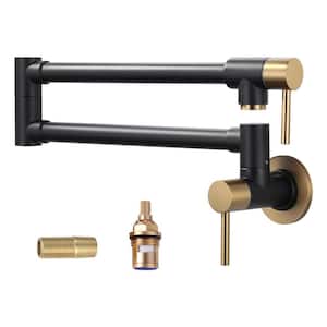 Wall Mounted Pot Filler with Double Handles in Gold and Black