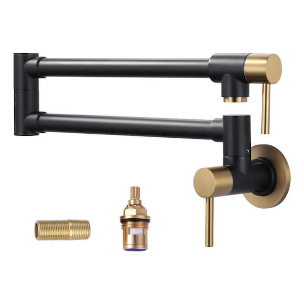 ALEASHA Wall Mounted Pot Filler with Double Handles in Gold and Black