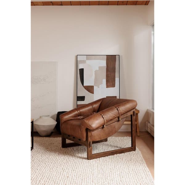 Lennon Open Road Brown Top Grain Leather Accent Chair with Solid Rubberwood Frame