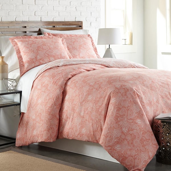 Southshore Fine Linens Perfect Paisley 2-Piece Coral Microfiber Twin/Twin XL Duvet Cover Set