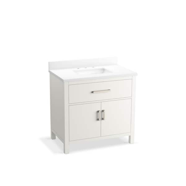 Kresla 36.97in. Single Sink Freestanding White Bath Vanity with White Quartz Top Assembled