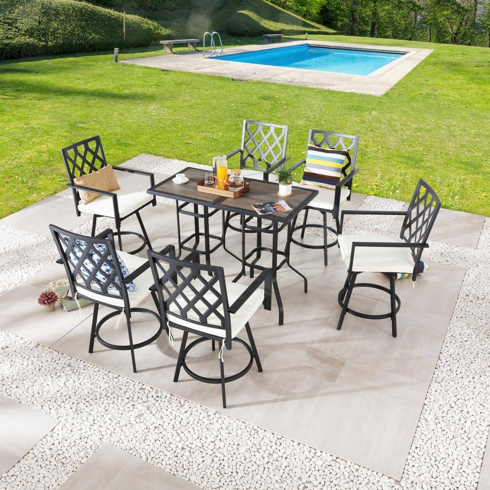 Patio Festival 8-Piece Metal Bar Height Outdoor Dining Set with Beige ...