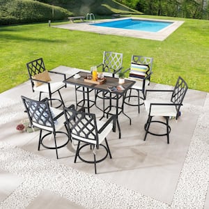8-Piece Metal Bar Height Outdoor Dining Set with Beige Cushions