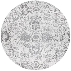 Rosemary Vintage Damask Gray 8 ft. x 8 ft. Round Rug