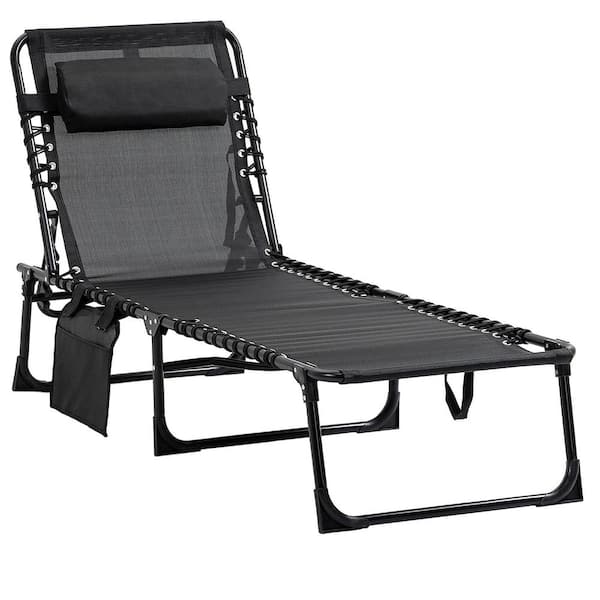Sudzendf Black Metal Outdoor Reclining Chaise Lounge with Adjustable Backrest and Removable Pillow, for Patio, Garden, Beach