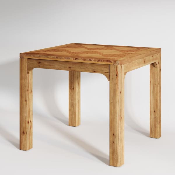 Roesler Light Brown Solid Wood Square Dining Table with 4 Legs, Farmhouse Small Dining Table for 4