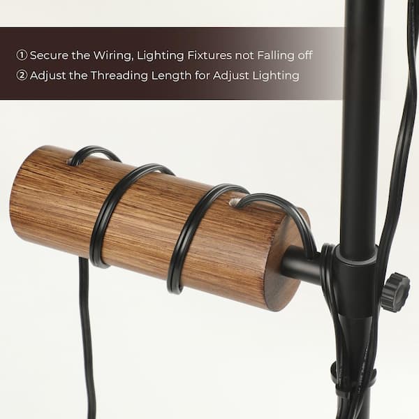 TOZING 65 in. Black Wood Retro 2-Light Standard Tree Floor
