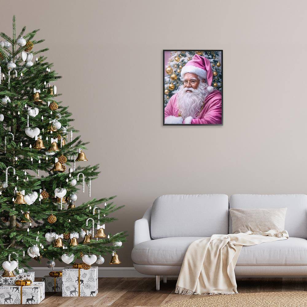 Traditional Santa in Pink by Tabz Jones Black Framed People Giclee Art Print 30 in. x 24 in.