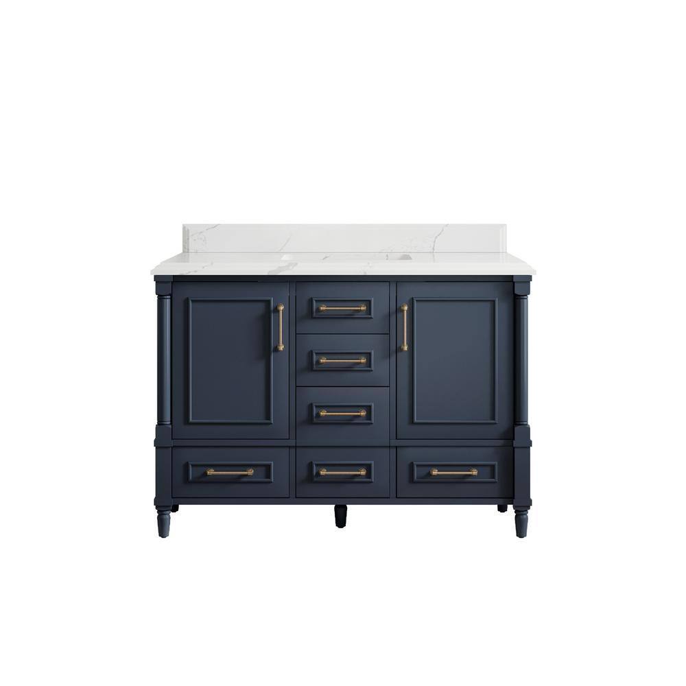 Hudson 48 in. W x 22 in. D x 36 in. H Bath Vanity in Navy Blue with Cove Edge Calacatta Quartz Top
