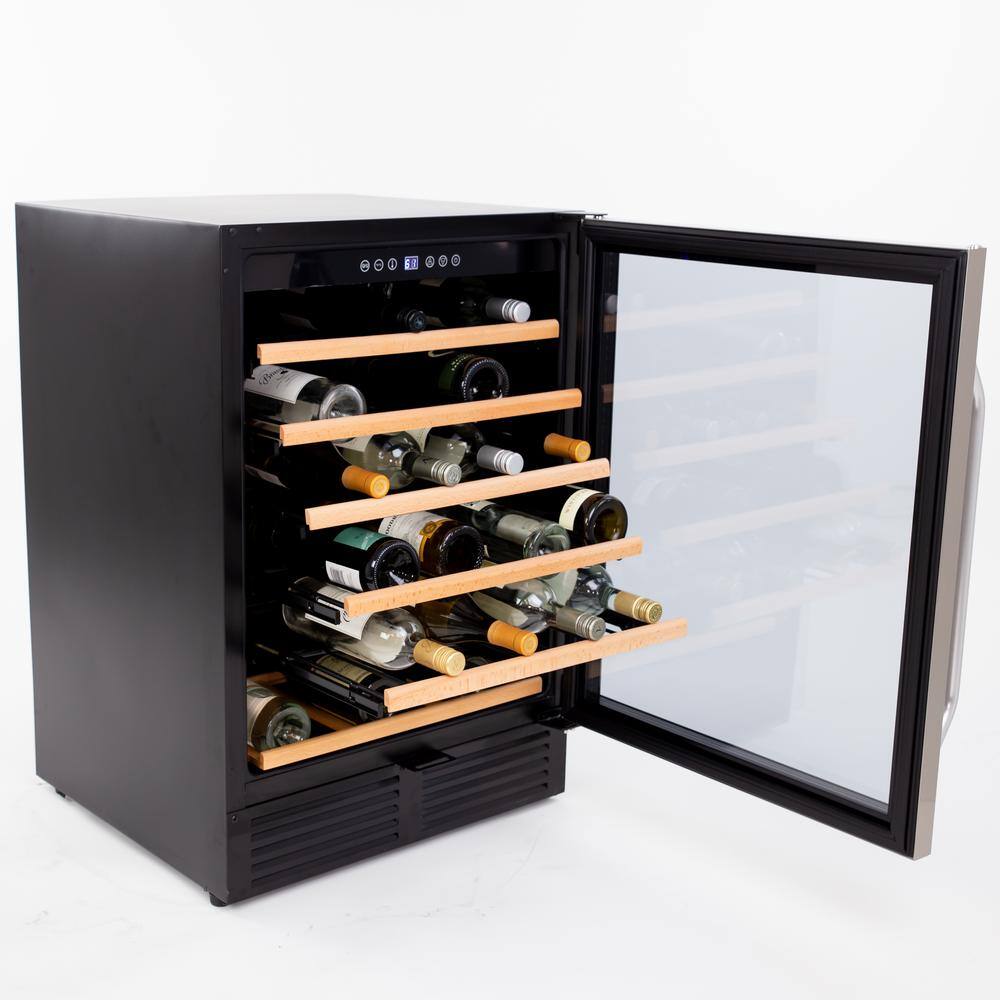 50-Bottle Black and Stainless Steel Freestanding Wine Cooler with Glass Door