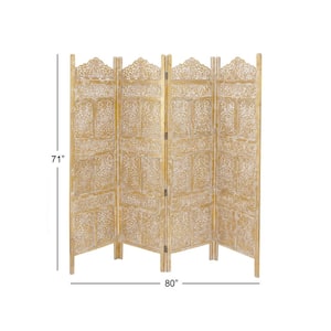 6 ft. Gold 4 Panel Floral Handmade Foldable Partition Room Divider Screen with Foiled Intricately Carved Designs